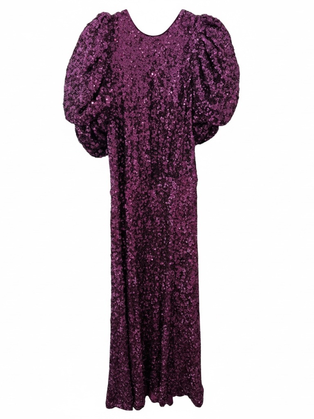 Plum Sequin Puff-Sleeve Maxi Dress